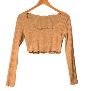 Shein Cropped Sweater Size Small Light Brown Scoop Neck